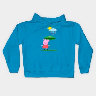 Funny pig with umbrella Kids Hoodie